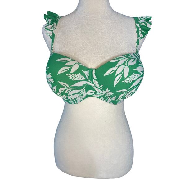 Gottex Profile One‎ Piece Swimsuit 34DD Green Floral Ruffle Bandeau Swim NWT - Picture 1 of 6